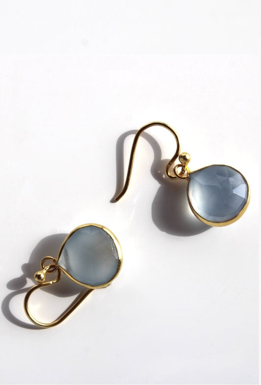 Blue Chalcedony & Gold Teardrop Earrings