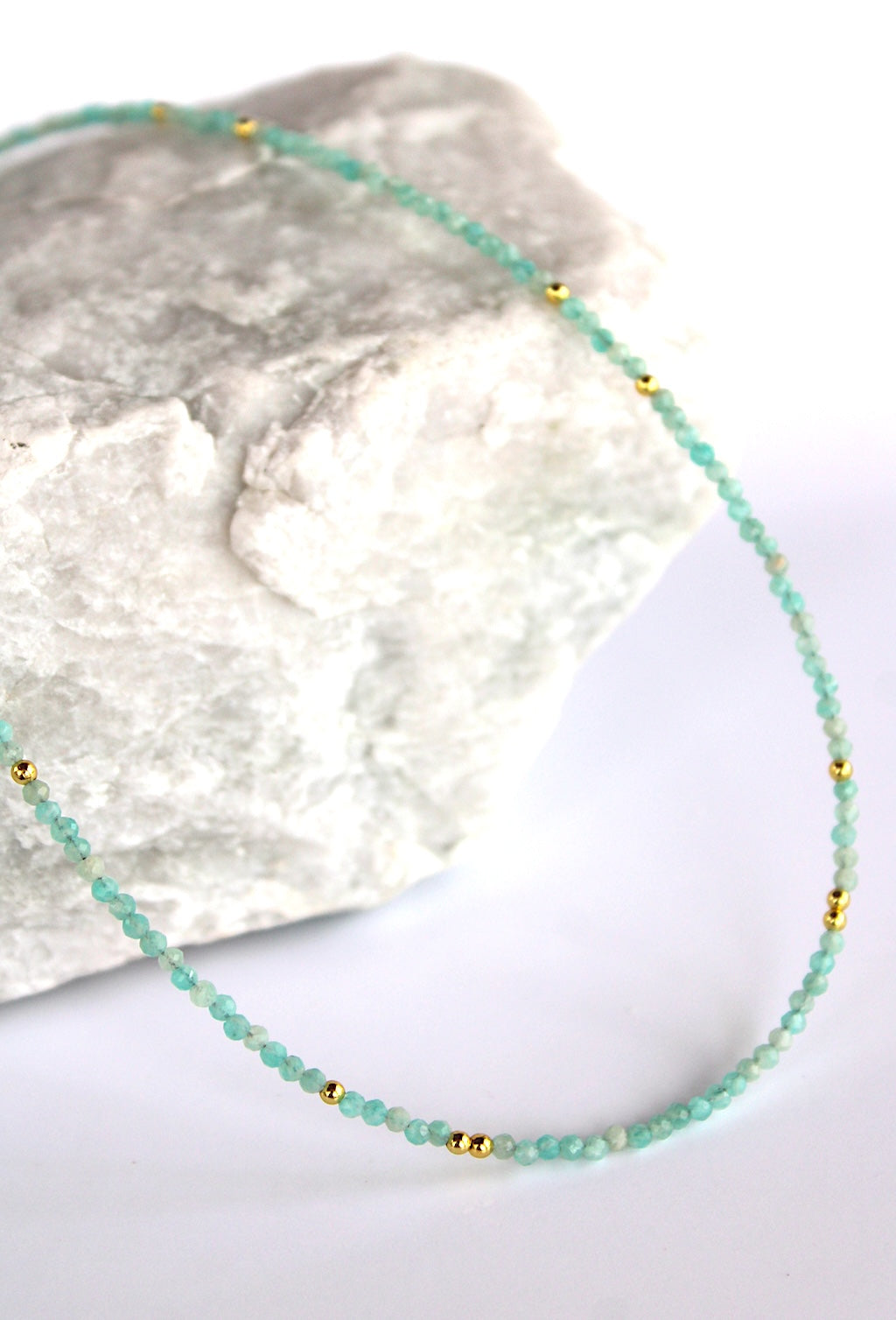 Cosmos - Mini Gemstone Beaded Necklace - Amazonite & Gold