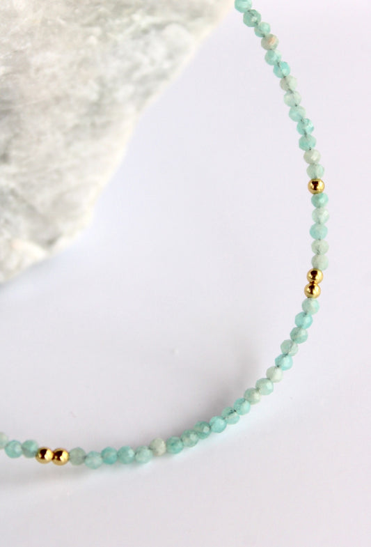 Cosmos - Mini Gemstone Beaded Necklace - Amazonite & Gold