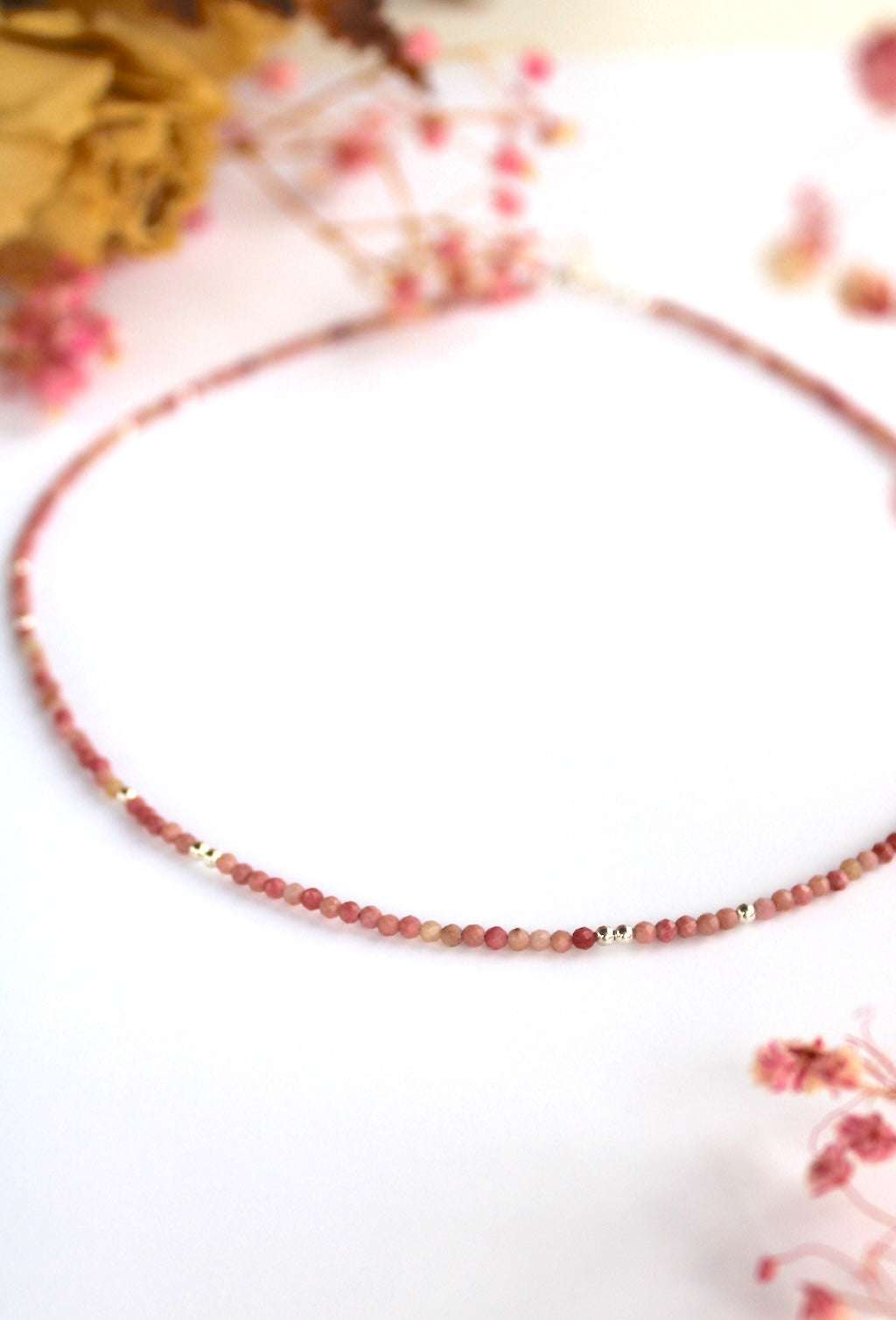 Cosmos ~ Mini Gemstone Beaded Necklace ~ Rhodonite & Silver