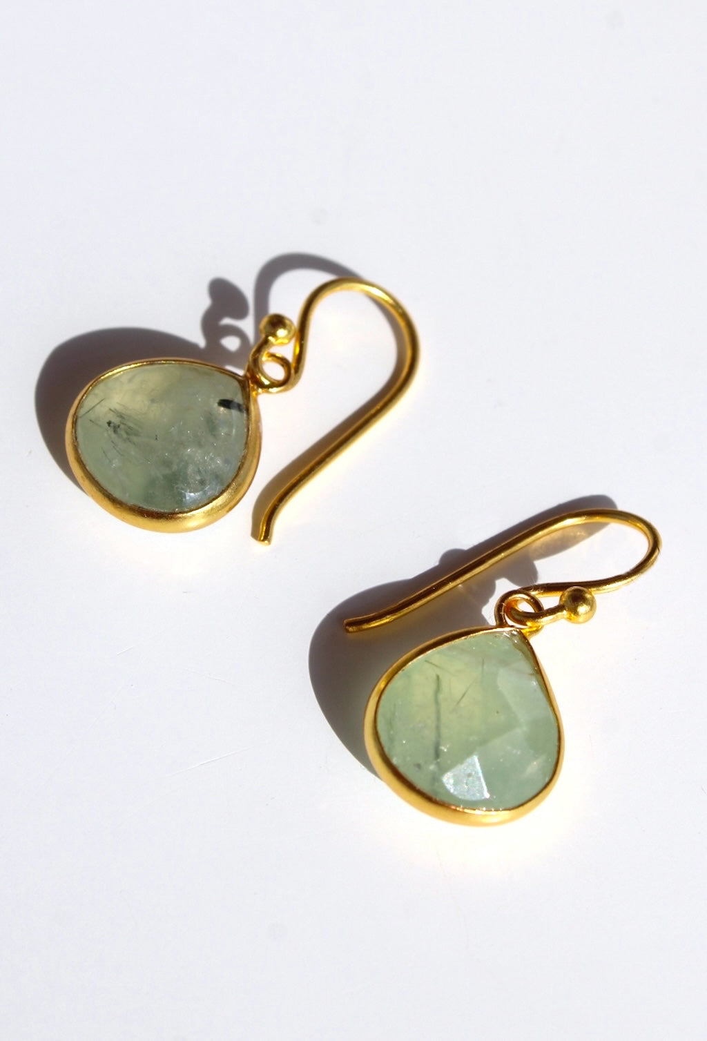 Prehnite & Gold Teardrop Earrings