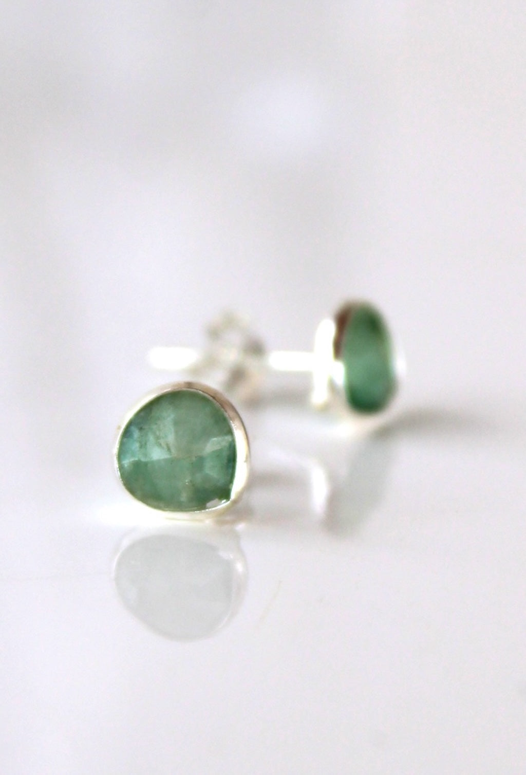 Lydia ~ Silver Gemstone Pebble Stud ~ Green Onyx