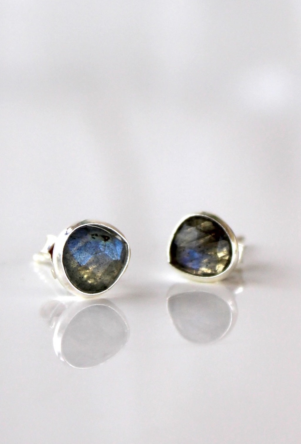 Lydia ~ Silver Gemstone Pebble Stud ~ Labradorite