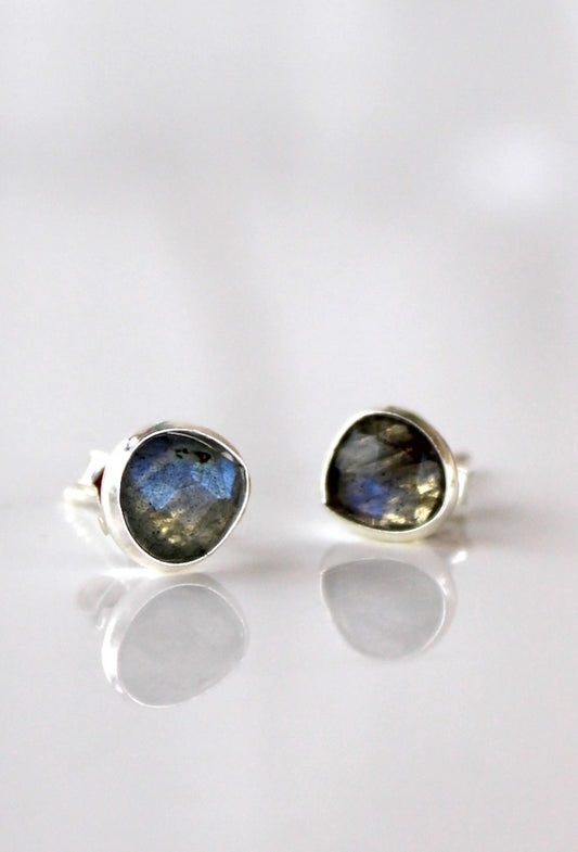 Lydia ~ Silver Gemstone Pebble Stud ~ Labradorite