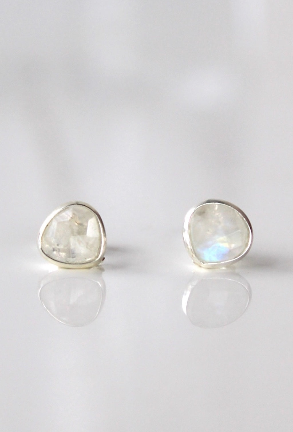 Lydia - Silver Gemstone Pebble Stud ~ Moonstones