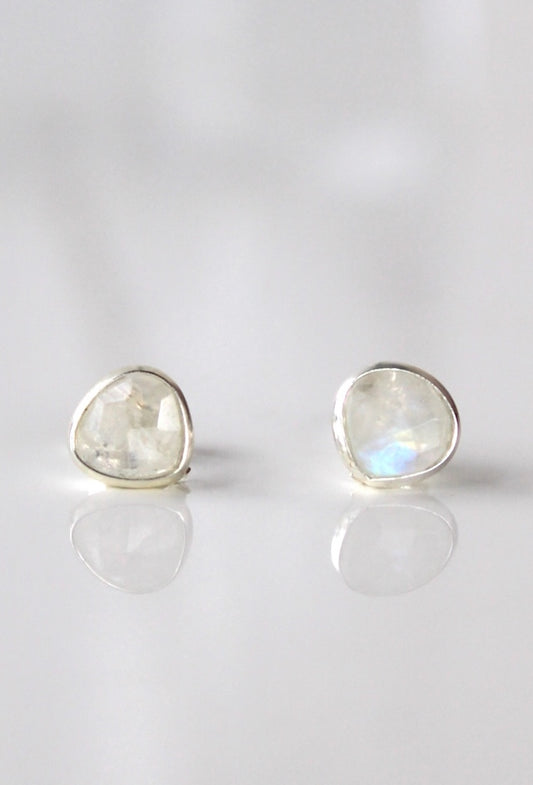 Lydia - Silver Gemstone Pebble Stud ~ Moonstones