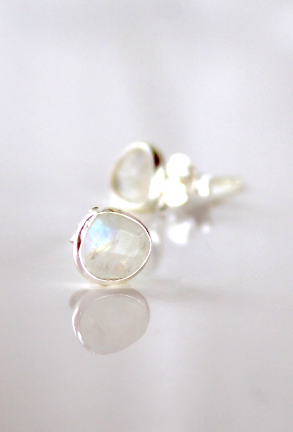 Lydia - Silver Gemstone Pebble Stud ~ Moonstones