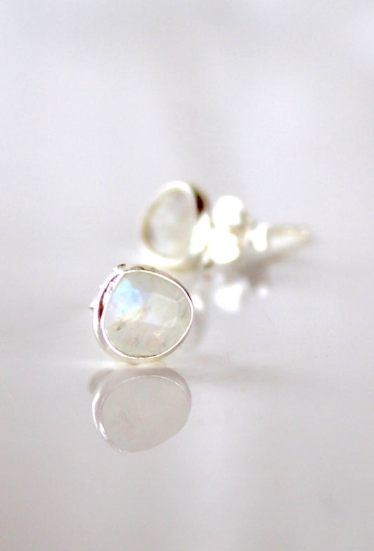 Lydia - Silver Gemstone Pebble Stud ~ Moonstones