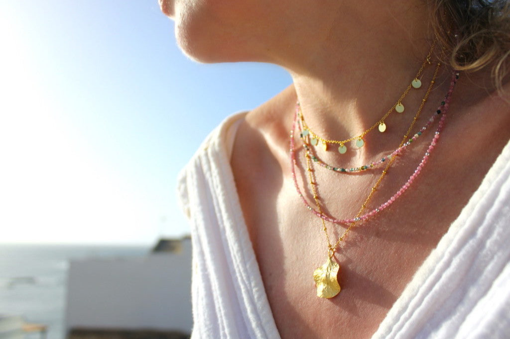 Cosmos ~ Mini Gemstone Beaded Necklace ~ Tourmaline & Gold