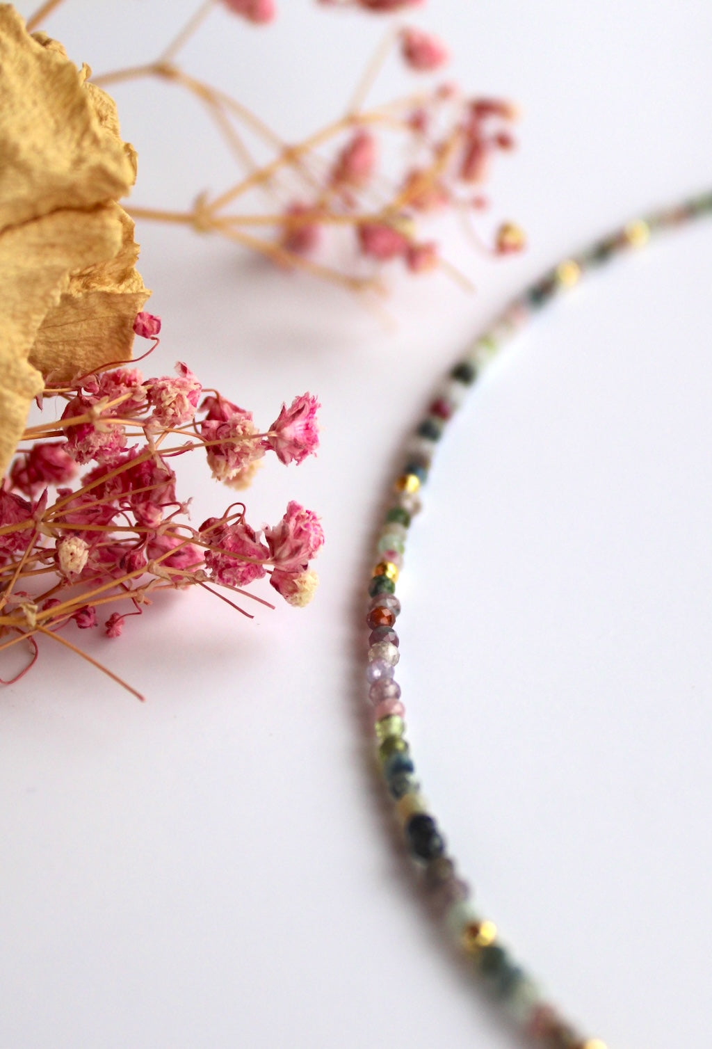 Cosmos ~ Mini Gemstone Beaded Necklace ~ Tourmaline & Gold