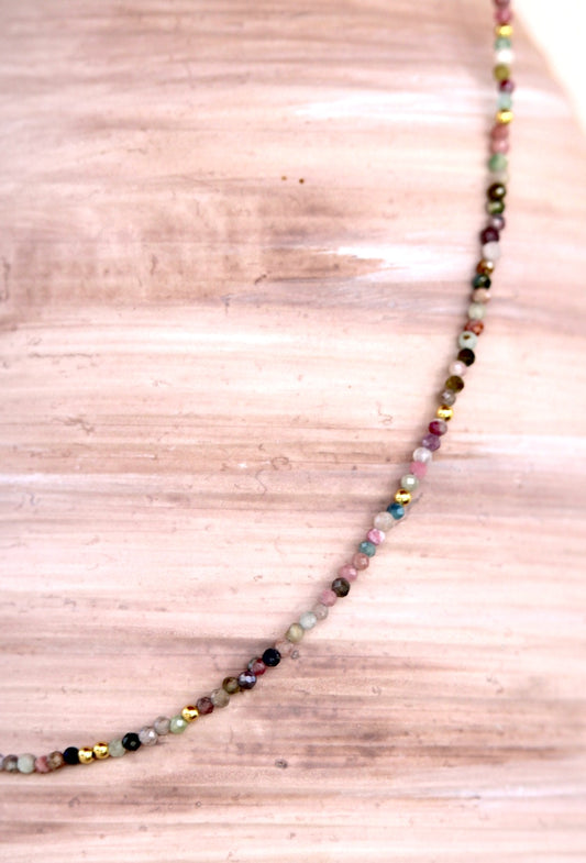 Cosmos ~ Mini Gemstone Beaded Necklace ~ Tourmaline & Gold