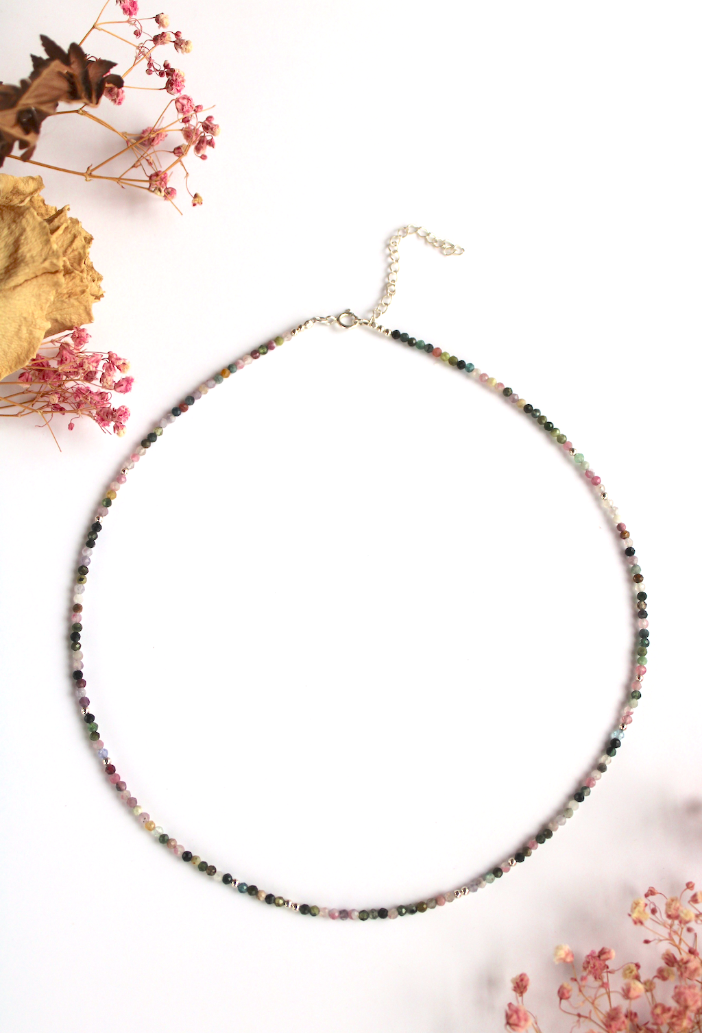 Cosmos ~ Mini Gemstone Beaded Necklace ~ Tourmaline & Silver