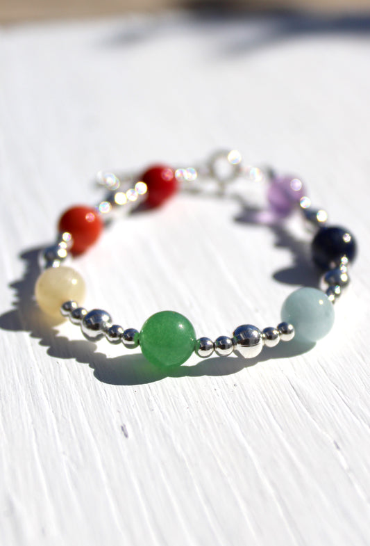 Chakra Stones & Silver Bead Bracelet
