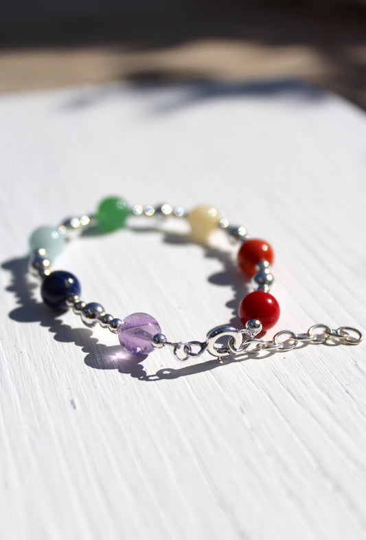 Chakra Stones & Silver Bead Bracelet