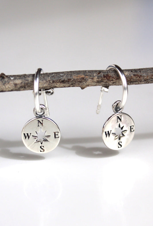 'Wayfinder' Compass Charm Hoop Earrings