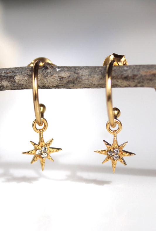 Celestial ~ Crystal Star Burst Hoop Earrings