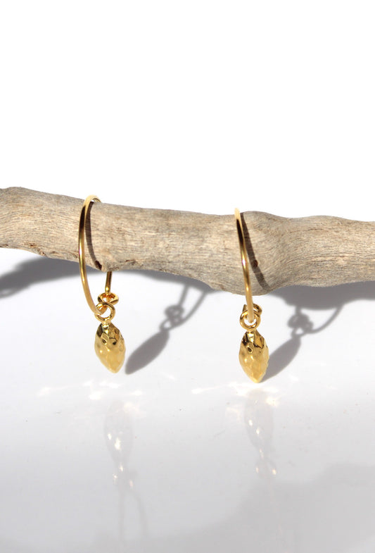 Lemon Drops ~ Hammered Gold Charm Full Hoop Earrings