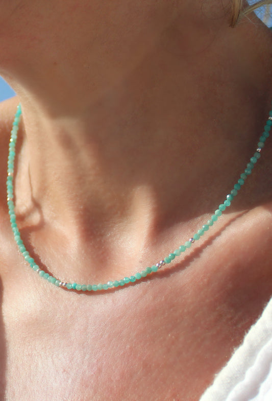 Cosmos - Mini Gemstone Beaded Necklace - Amazonite & Silver