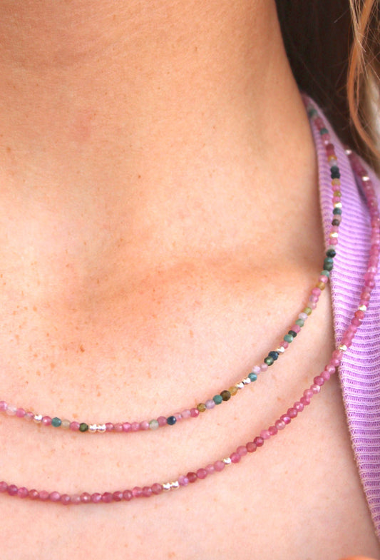 Cosmos ~ Mini Gemstone Beaded Necklace ~ Tourmaline & Silver