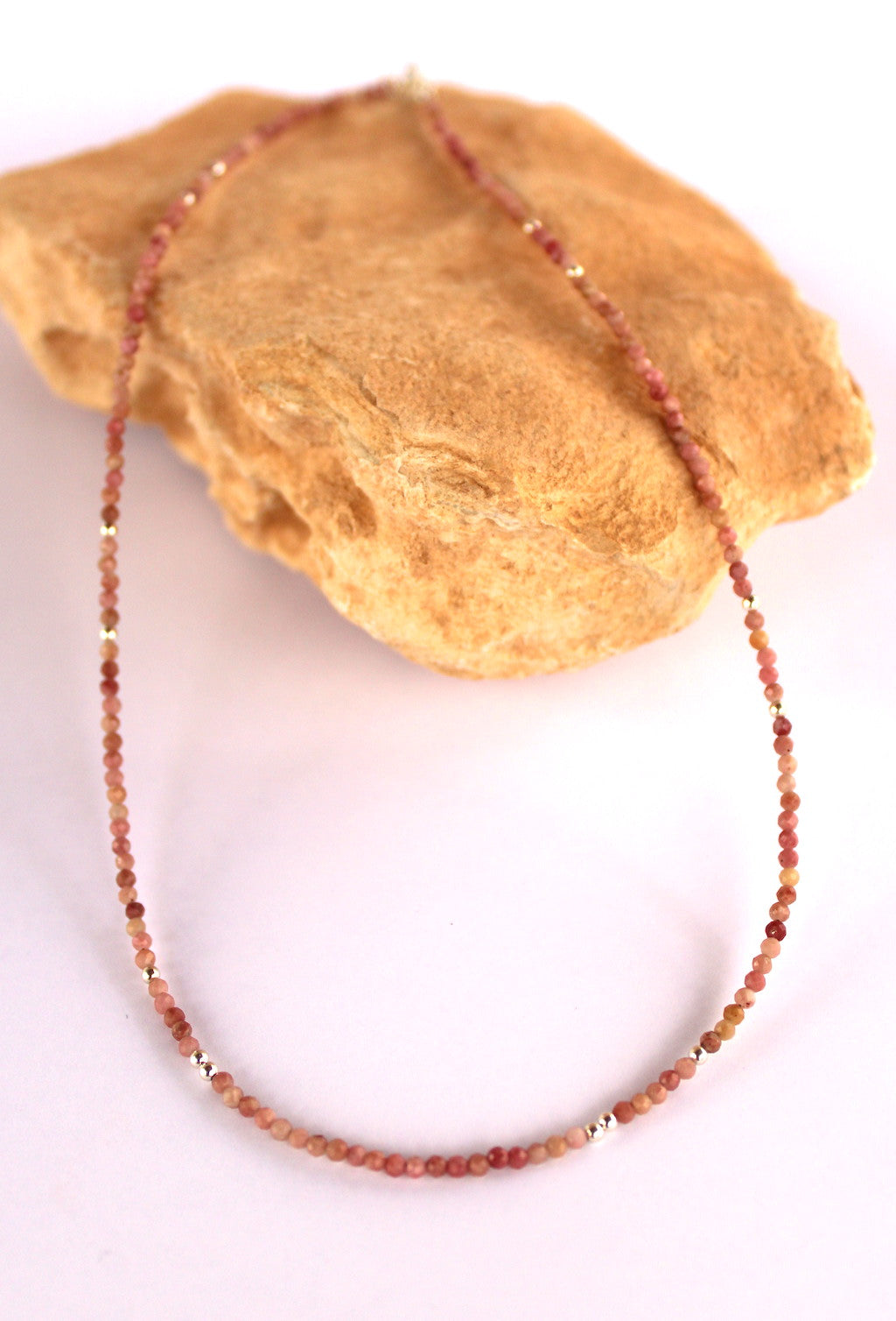 Cosmos ~ Mini Gemstone Beaded Necklace ~ Rhodonite & Silver