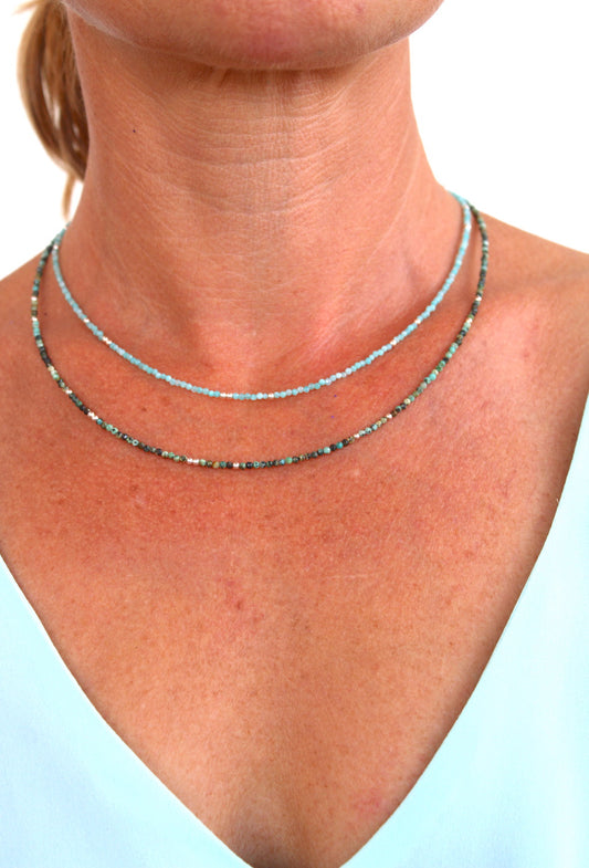 Cosmos ~ Mini Gemstone Beaded Necklace ~ African Turquoise & Silver