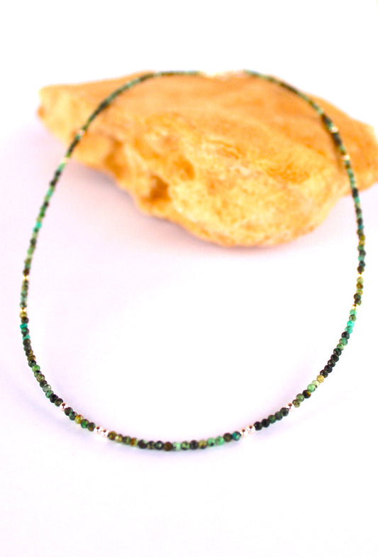 Cosmos ~ Mini Gemstone Beaded Necklace ~ African Turquoise & Silver
