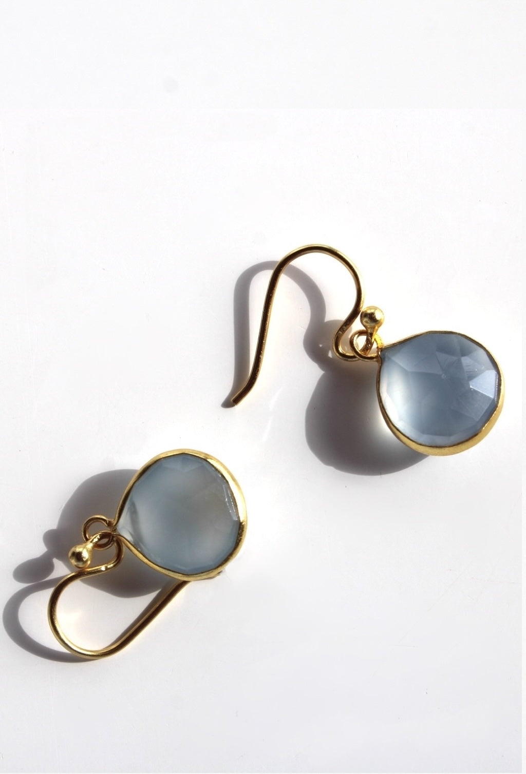 Blue Chalcedony & Gold Teardrop Earrings