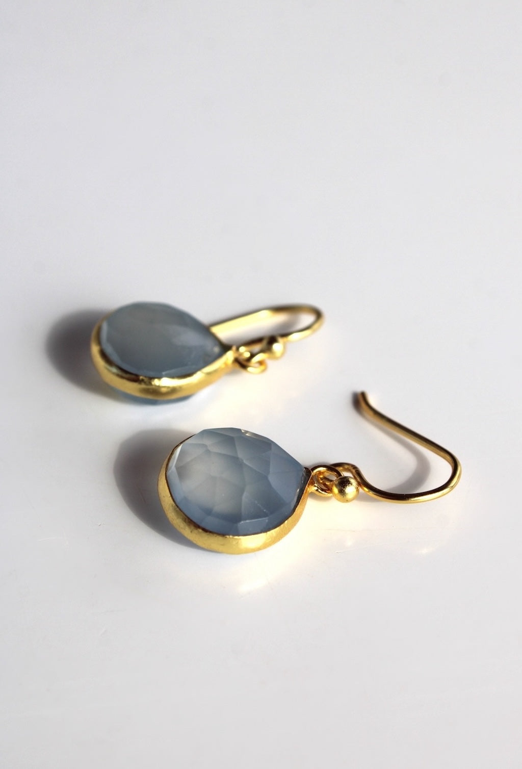 Blue Chalcedony & Gold Teardrop Earrings