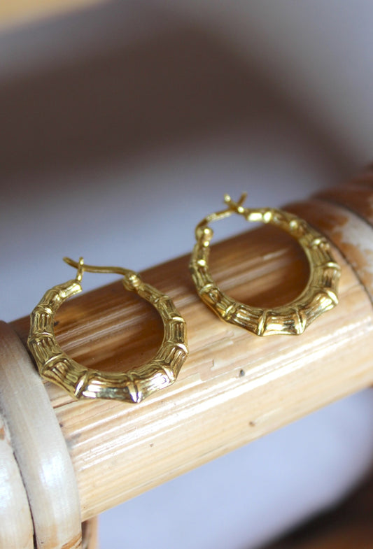 Tiki ~ Bamboo Textured Hoop Earrings