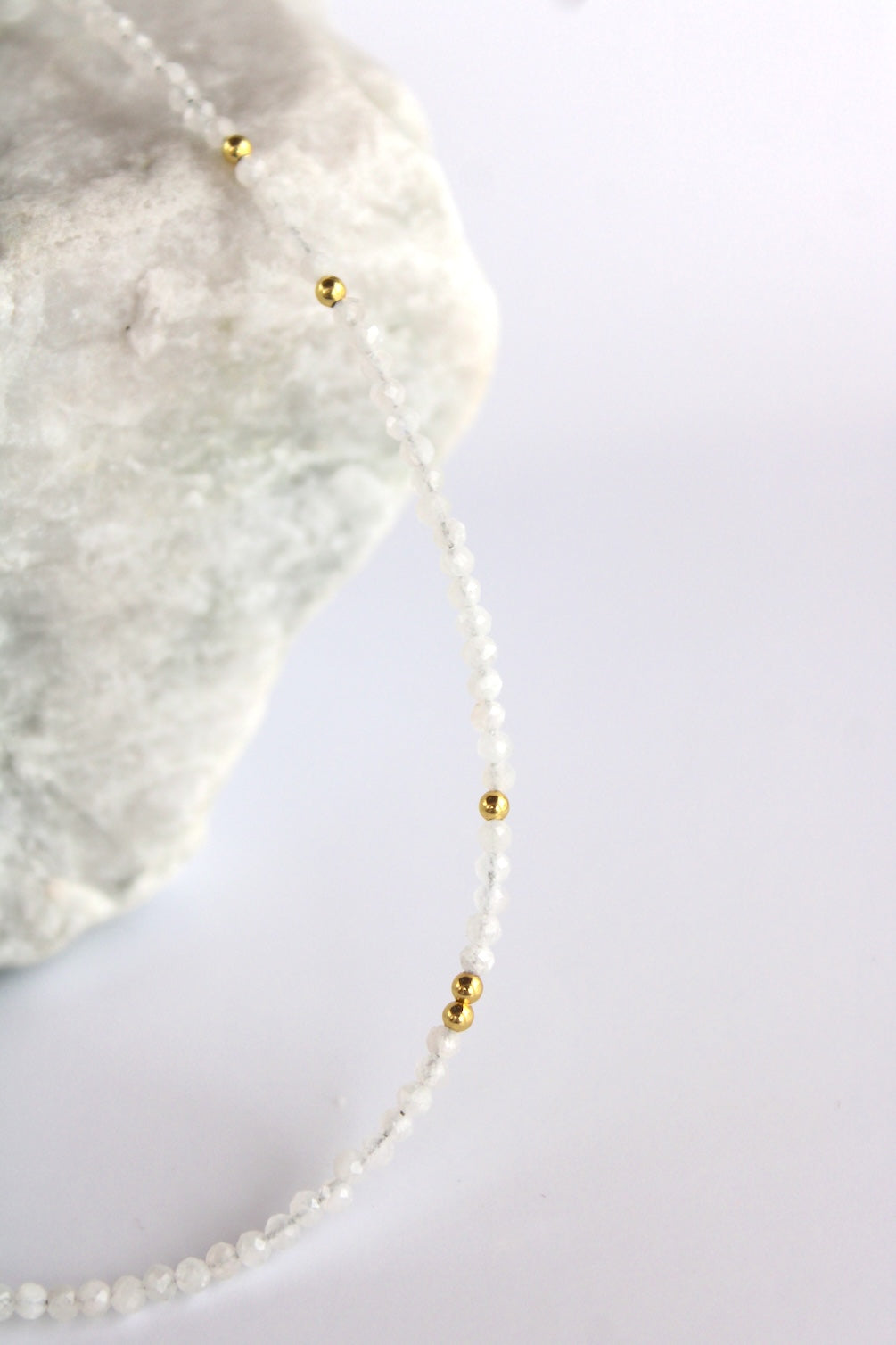 Cosmos ~ Mini Gemstone Beaded Necklace ~ Moonstone & Gold