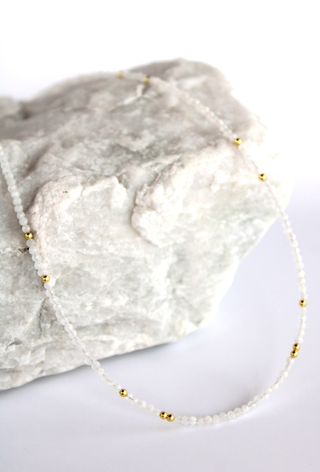 Cosmos ~ Mini Gemstone Beaded Necklace ~ Moonstone & Gold