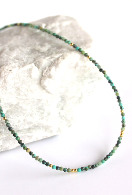 Cosmos ~ Mini Gemstone Beaded Necklace ~ African Turquoise & Gold