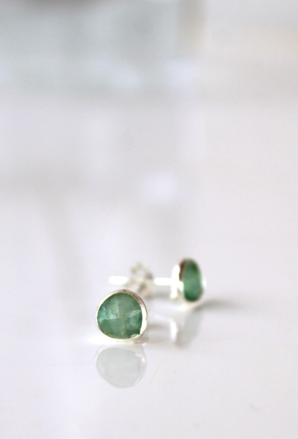 Lydia ~ Silver Gemstone Pebble Stud ~ Green Onyx