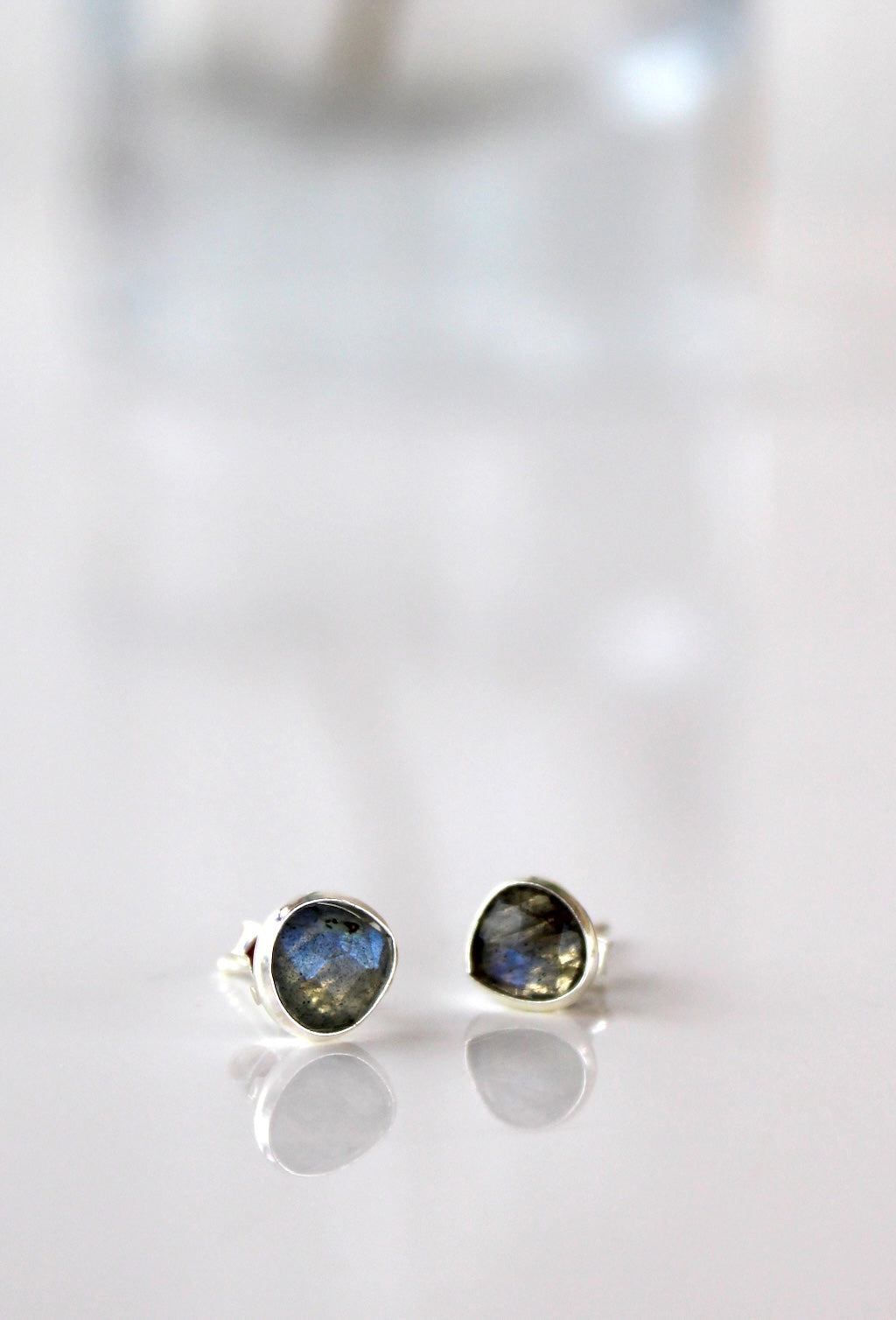 Lydia ~ Silver Gemstone Pebble Stud ~ Labradorite