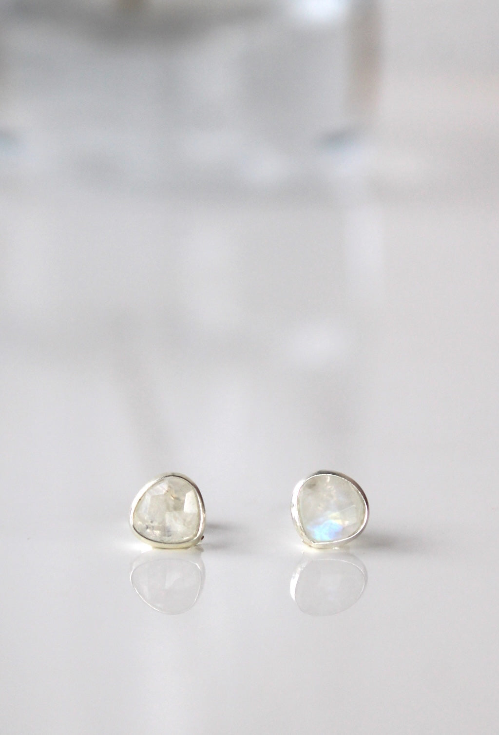 Lydia - Silver Gemstone Pebble Stud ~ Moonstones