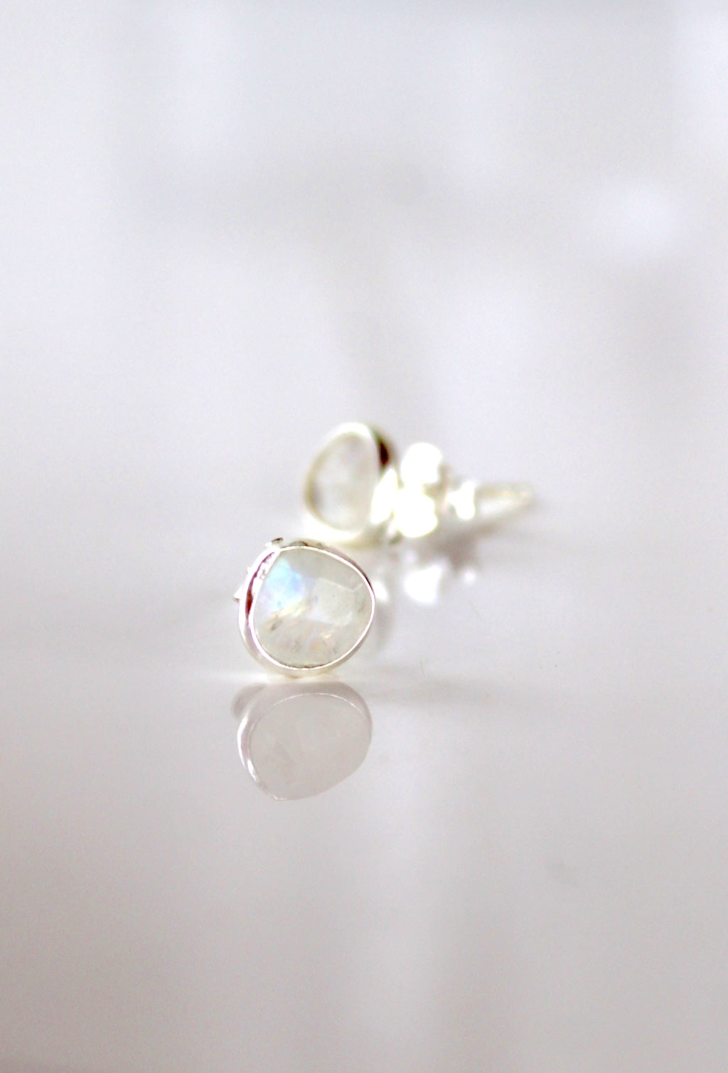 Lydia - Silver Gemstone Pebble Stud ~ Moonstones