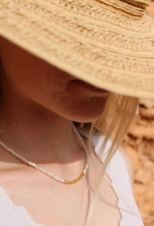 Antigua ~ Natural Pearl & Gold/Silver Pebble Necklace