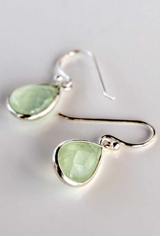 Prehnite & Silver Teardrop Earrings