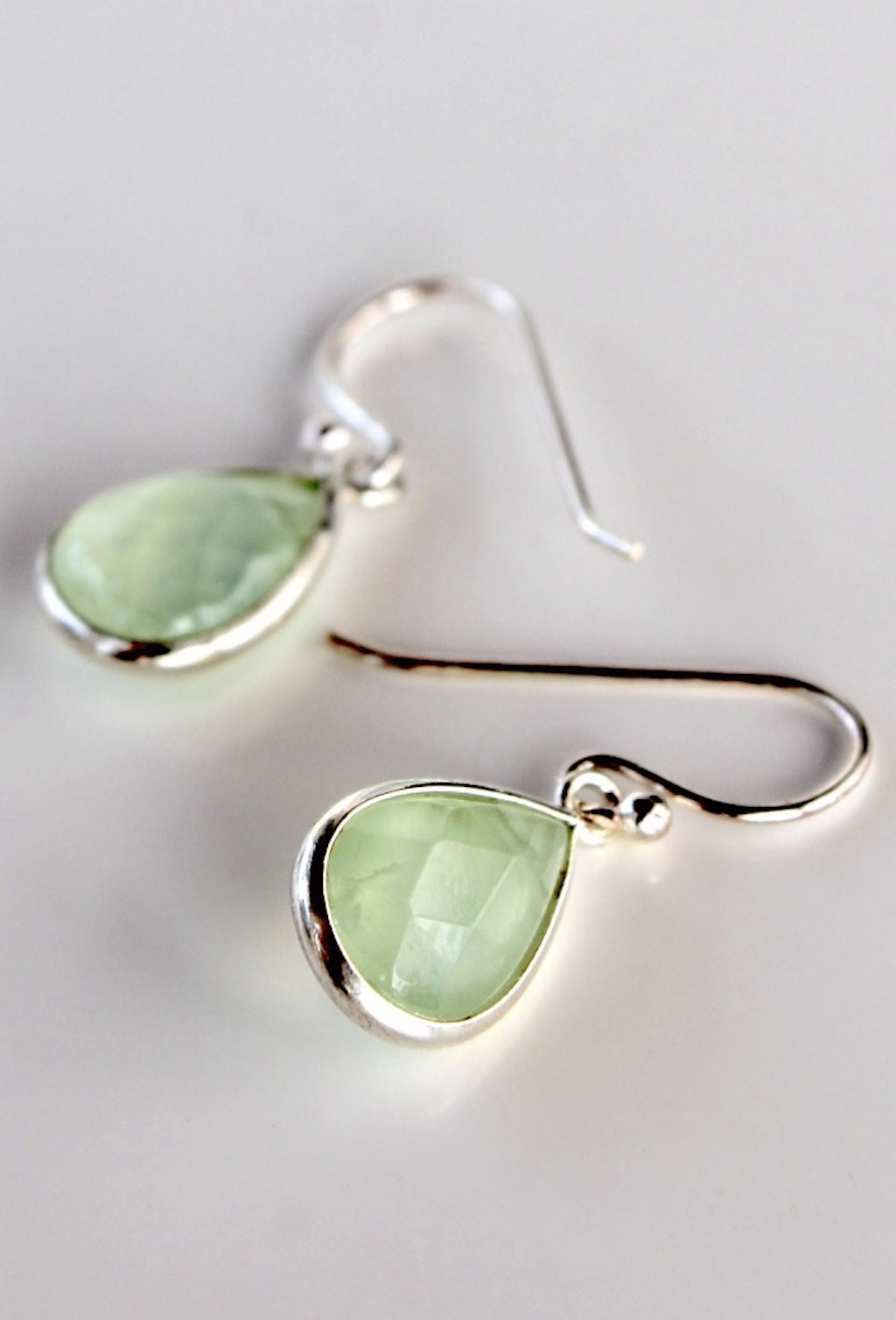 Prehnite & Silver Teardrop Earrings