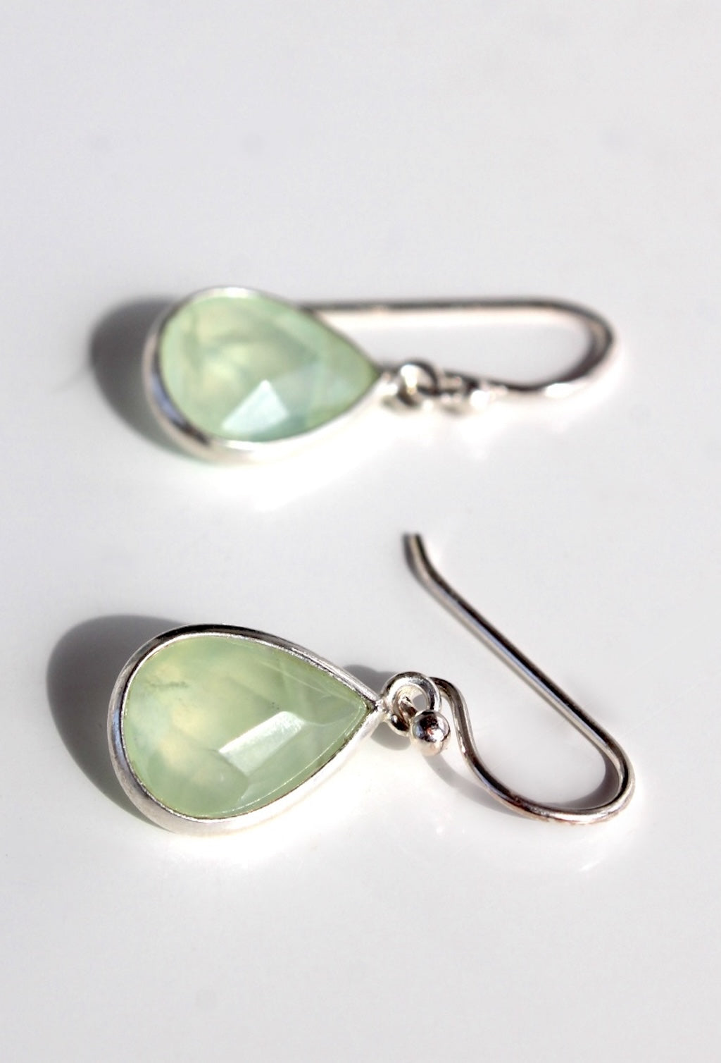 Prehnite & Silver Teardrop Earrings