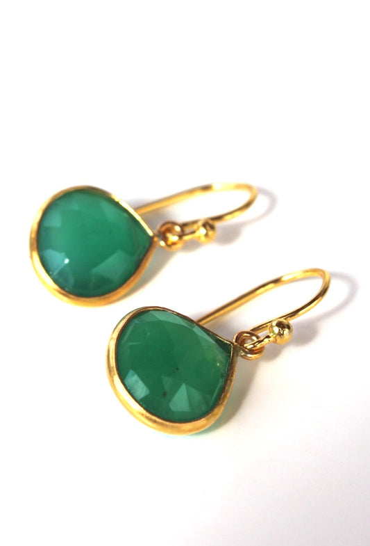 Green Agate & Gold Faceted Drop Earrings