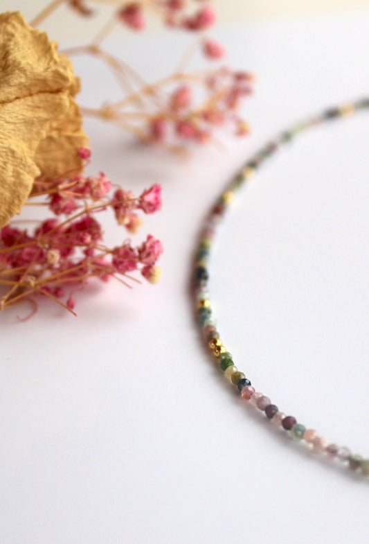 Cosmos ~ Mini Gemstone Beaded Necklace ~ Tourmaline & Gold