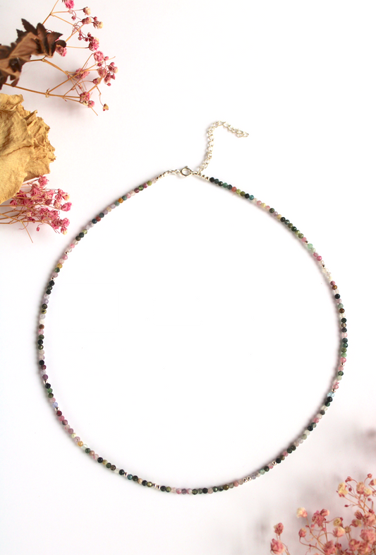 Cosmos ~ Mini Gemstone Beaded Necklace ~ Tourmaline & Silver