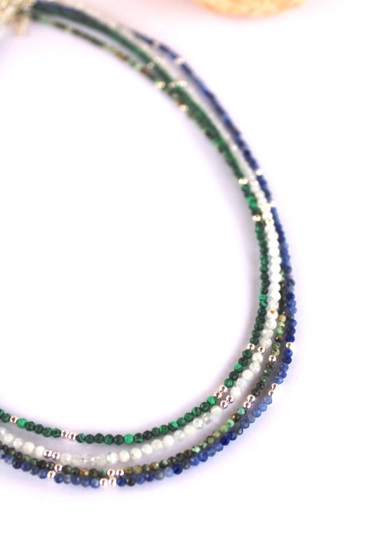 Cosmos ~ Mini Gemstone Beaded Necklace ~ Malachite & Silver