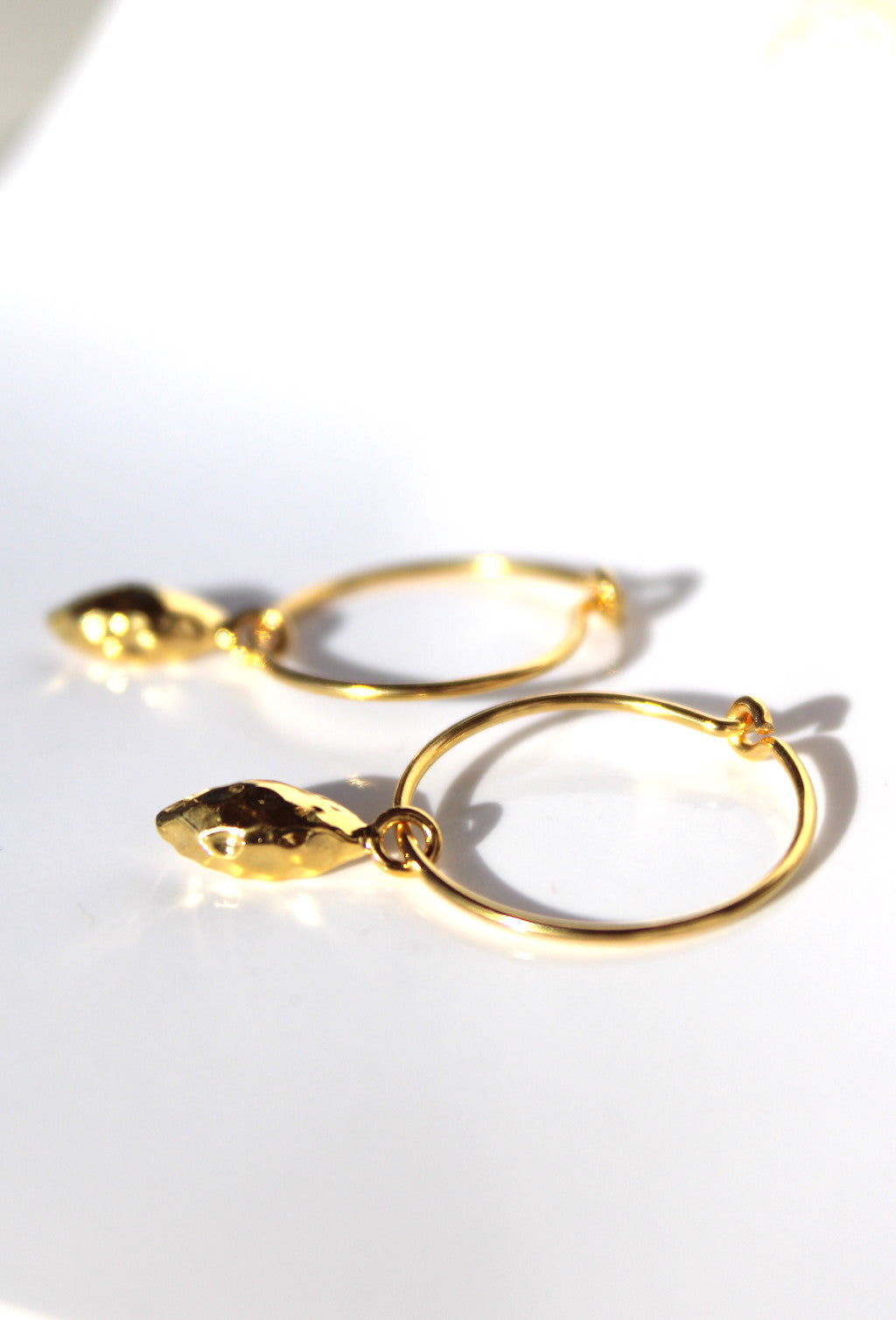 Lemon Drops ~ Hammered Gold Charm Full Hoop Earrings