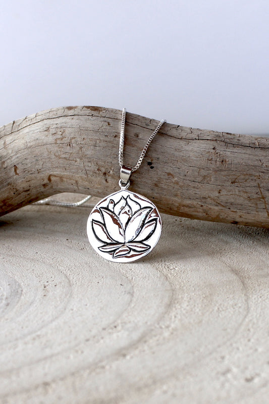 Lotus Flower Tag Necklace