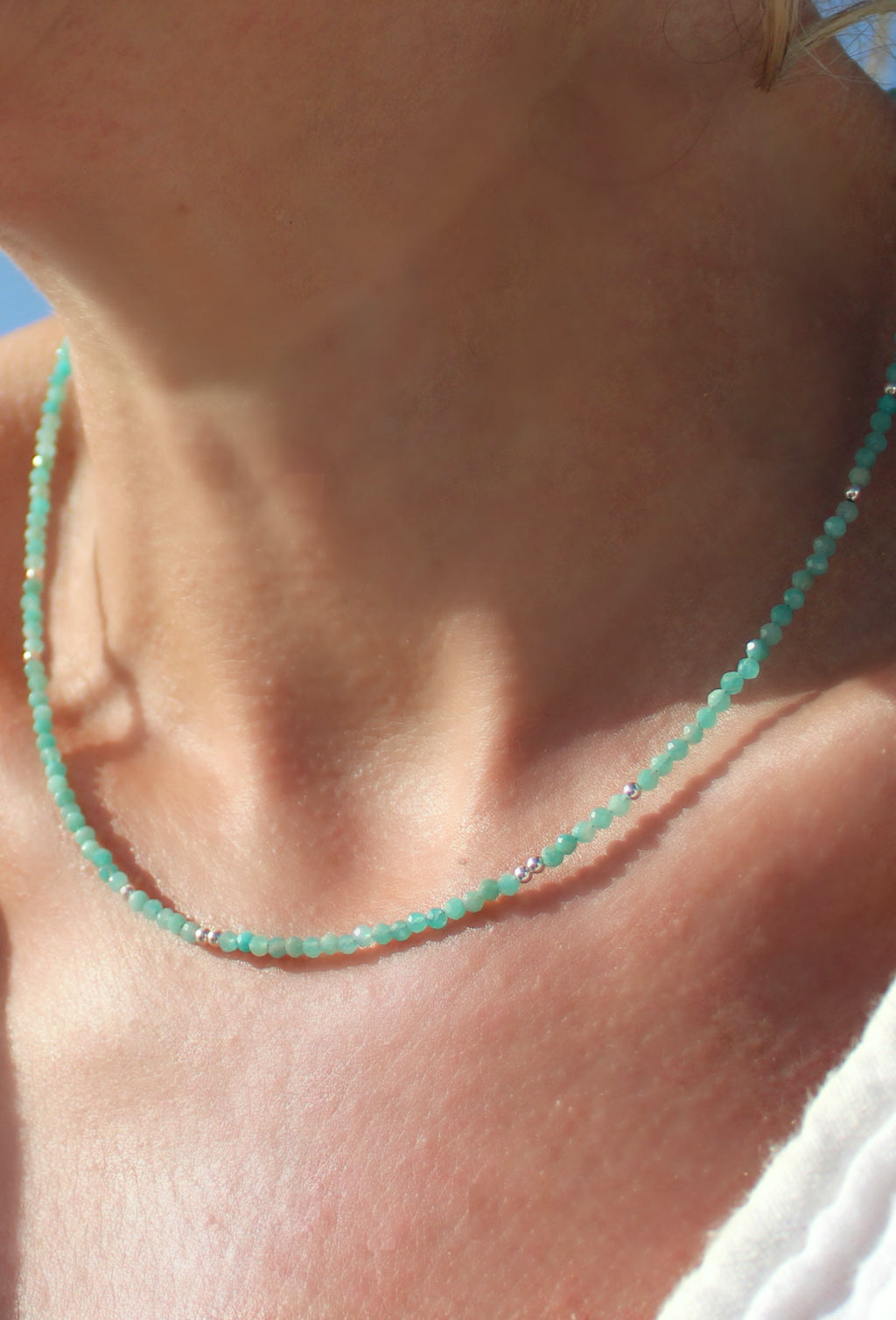 Cosmos - Mini Gemstone Beaded Necklace - Amazonite & silver