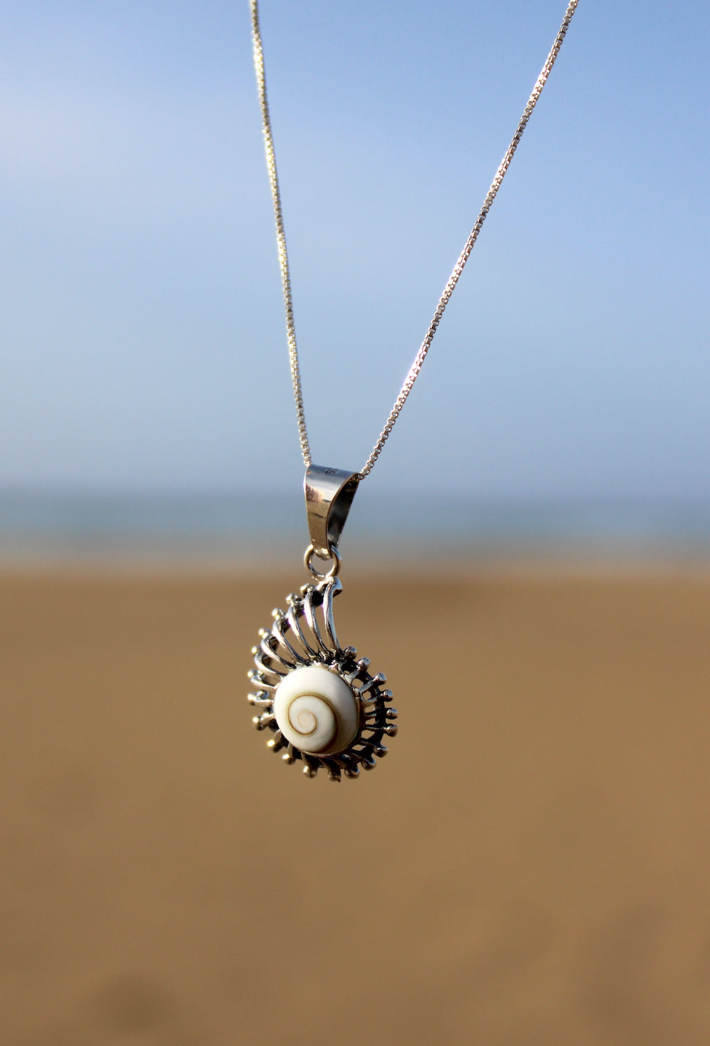 Spiral Sea shell & Shiva Eye Pendant | Necklace